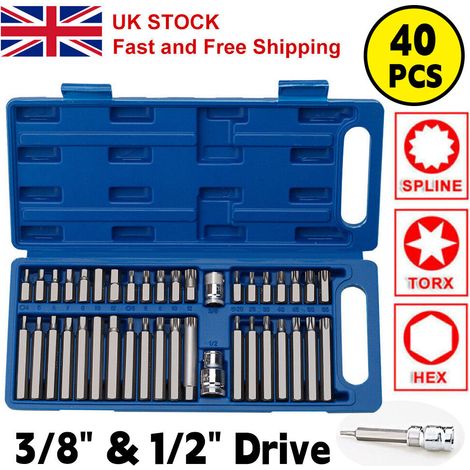 Jeu de 40 douilles hexagonales Torx, étoiles et cannelées, 3/8" et 1/2", clés Allen longues et courtes (1/5)