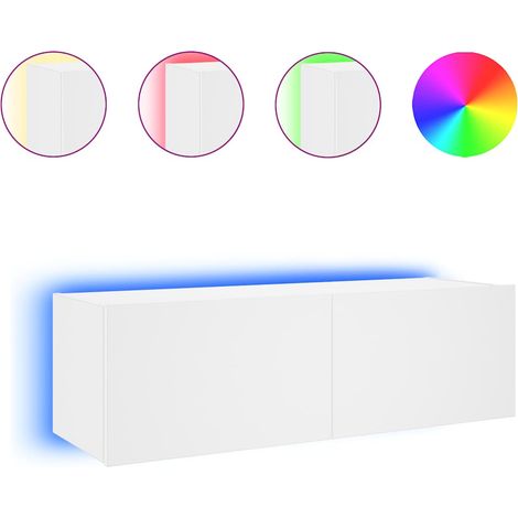 Mobile TV Armadietto TV Mobile Porta TV a Parete con Luci LED Bianco 100x35x31 cm (1/5)