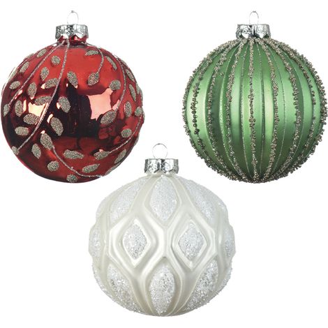 Palline di natale assortite rosso - verde - bianco Ø10 cm
