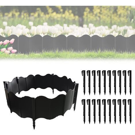 40 pcs Bordure de Jardin en Plastique Facile à Installer, SilverChry Bordure de Jardin en Plastique Noir, Bordures de Pelouse en Plastique Flexible, 20× Clous en Plastique pour Allée Paysage Trottoir (1/5)