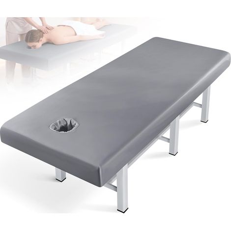 Plateau de massage professionnel étanche avec trou pour le visage, résistant à l'huile, réutilisable, plateau de traitement spa pour table de massage, lavable en machine (gris, 75 x 31,5 pouces) (1/5)