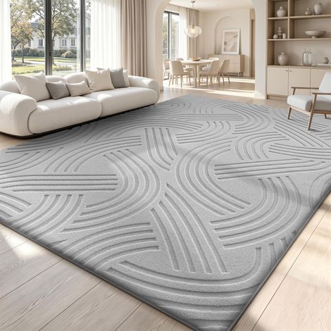 Tapis Salon 120x160cm, Grand Tapis Moderne, Gris (1/5)