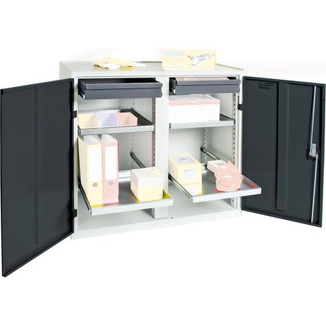 Stumpf Werkzeug- und Materialschrank Serie 3000 lichtgrau / anthrazitgrau + 2 Schubladen 100 mm + 4 Auszugsboden - 3002271 (1/5)