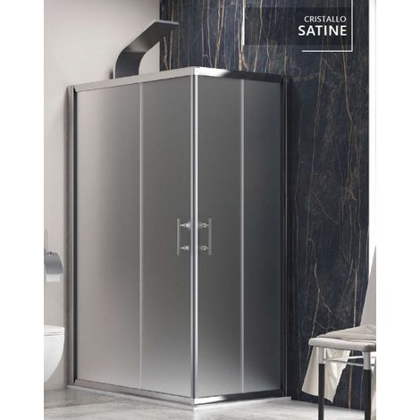Parois de douche satinées carrées universelles FLORA 100 H. 190 cm-Transparent-Transparent-- (1/4)