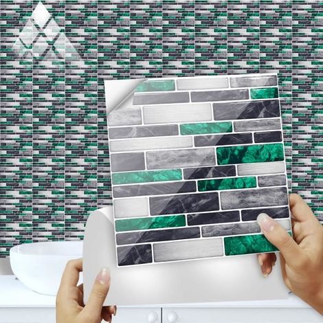 20 Pièce Autocollants Auto-adhésif Imperméable Amovible 15x15cm Motif Mosaïque Gris Vert Stickers Carrelage Cuisine Salle de Bain (1/4)