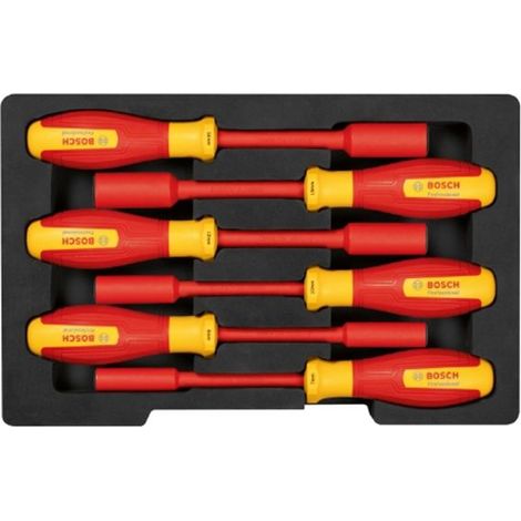 Set de clés a douilles VDE - BOSCH - 6 pieces - 7-14 mm - Certifié jusqu'a 1000 V - Ergonomique