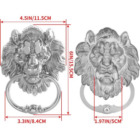 Türklopfer mit Löwenkopf und Schrauben, großer silberner Löwe für Haustüren und Veranden (1 Stück) (1/2)