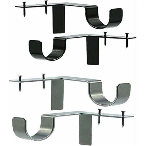 4 PCS Support Tringle Rideaux Sans Percage,Support Mural Réglable pour Tringle à Rideau Fixations Barre à Rideaux Accessoire Argent Noir en Métal Maison Chambre Bureau