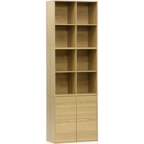 Mensola, libreria modulare decorazione legno 3 elementi, 2 ante 8 vani