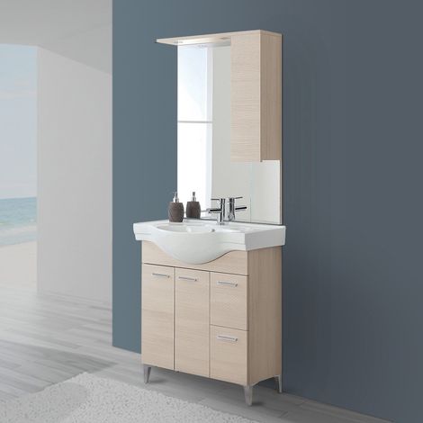 Mobile da bagno 80 cm 2 ante e cassetti larice Stella Feridras (1/5)