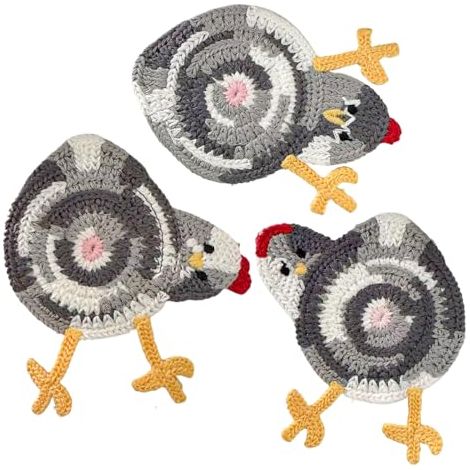 3 lustige, gestrickte Hühner-Untersetzer, gehäkelte Getränkeuntersetzer zur Dekoration (1/3)