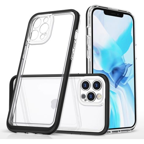 Custodia trasparente 3 in 1 per iPhone 12 Pro, cover in gel con cornice nera (1/5)