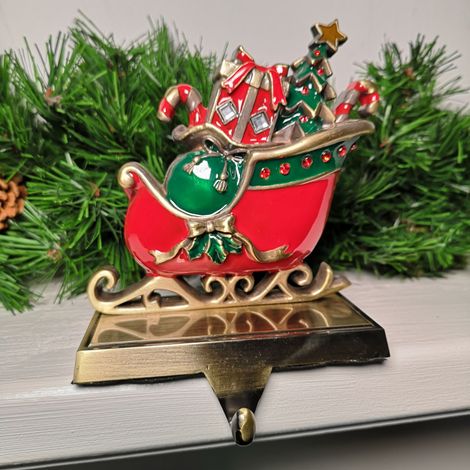 16cm Premier Present Filled Sleigh Christmas Stocking Hanger in Red and Green (1/5)