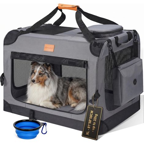 Grand Sac de Transport pour Chien et Chat – Cage de Voyage Pliable à côtés Souples pour Chien de 32 kg Maximum avec gamelle Pliable, bandoulière et Poches de Rangement, Gris,XL (1/5)