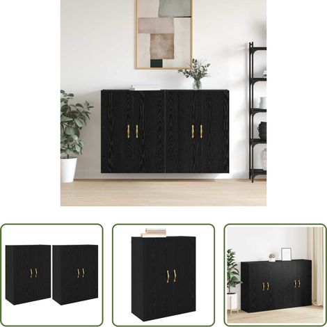 vidaXL Armadio a muro -  Mobiletto a muro 2 pcs Rovere Nero 69,5 x 34 x 90 cm