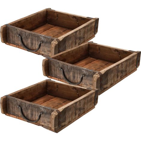 Novaliv 3x boite en bois vintage 30 x 25 x 8 cm forme de brique ancienne grande boite tout usage en bois ancien recyclé chaque forme est unique