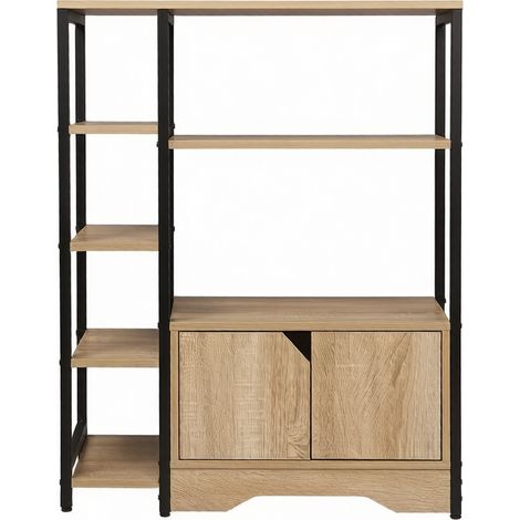 Bibliothèque 2-en-1 avec étagères et tiroir, bois MDF finition chêne clair, 80x35x97 cm (1/5)