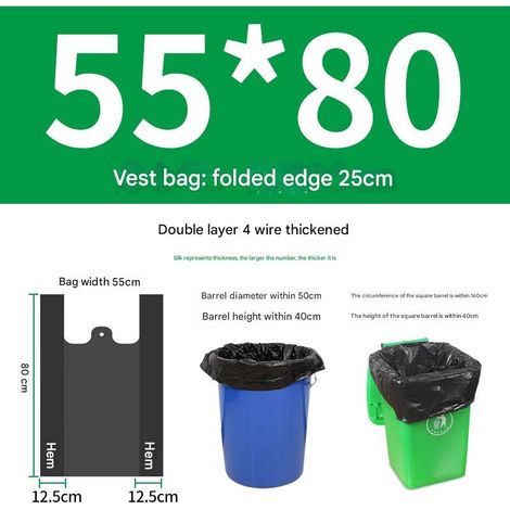 Schwarzer tragbarer Plastikbeutel, dicker und strapazierfähiger Müllbeutel mit Kordelzug, wasserdicht, geeignet für Zuhause und Büro (5580cm) (100 Stück/4 Seide) (1/5)