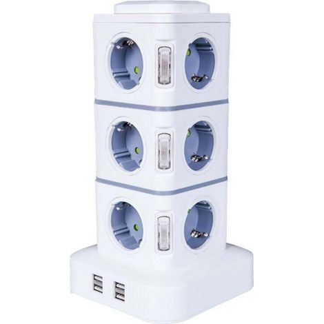Tour Multiprise, 12 Prises Multiprise Electrique (2500W / 10A) avec 4 Ports USB, Multi Prises électriques Parafoudre Multiprise Verticale (1/4)