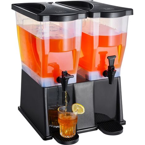 Distributeur de boissons 2×3 gallons, plastique avec robinet et couvercle, idéal pour thé glacé, limonade, jus et eau. Parfait pour restaurants, hôtels et fêtes. (1/5)