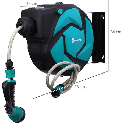 Dévidoir mural pour tuyau d'arrosage, 10 m pivotant à 180° avec buse multijets, protection antigel -5 à 45 °C, plastique, vert/noir (1/5)