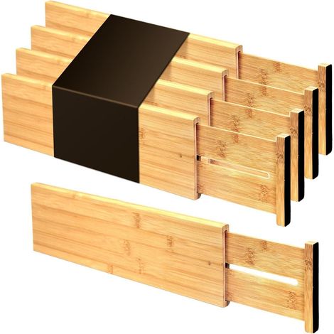 Schubladenorganizer Bambus Verstellbar Naturfarbe groß 10H cm (1/5)