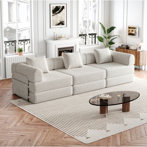 Schlafsofa 2-in-1 mit Armlehnenfach Chenille Khaki OKMYHOME (1/5)