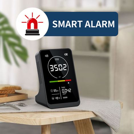 Testeur de qualité de l'air 4 en 1 pour la maison : mesureur de CO2 et de COVT, détecteur portable de température et d'humidité, capteur NDIR, affichage numérique et fonction d'alarme.