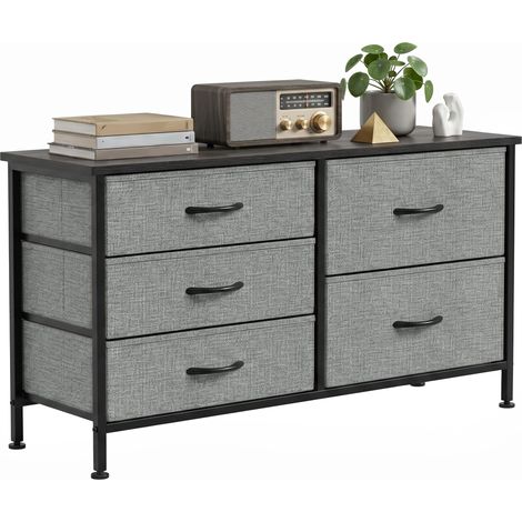 HOMCOM cómoda con 5 cajones de tela, cómoda para dormitorio, marco de acero, cajonera para salón, oficina, vestidor, negro y gris oscuro