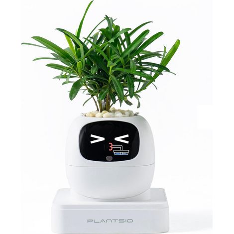 Pot de fleur intelligent avec écran émotionnel IA, soin des plantes, décor intérieur, blanc (1/5)