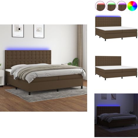 Sommier à lattes de lit matelas et LED Marron foncé 200x200 cm - Sommier Tapissier - Lit Avec Led - Matelas À Ressorts Ensachés - Têted Lit Ajustable - Éclairage LED (1/5)