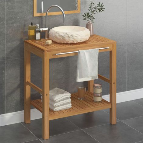 Meuble avec vasque inclus, Armoire de toilette en teck solide avec lavabo en marbre Crème MaisonChic569918 (1/5)