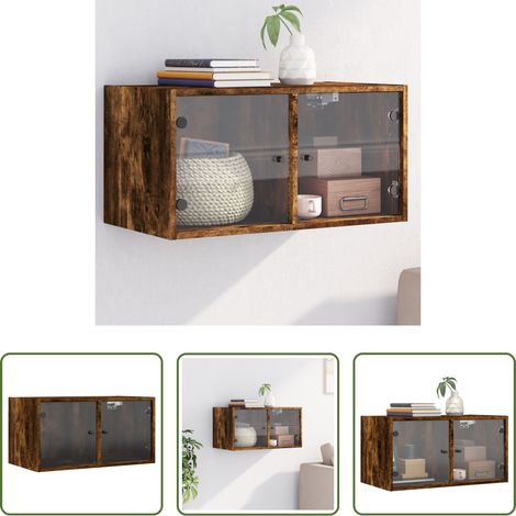 Rangement mur - Armoire murale avec portes en verre chêne fumé 68,5x37x35 cm (1/5)