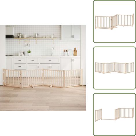 The Living Store 4-tlg. Hundetor mit Tür Faltbar 320 cm Massivholz Tanne - Hundegitter