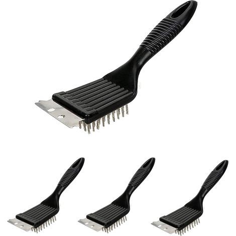 Brosse pour Grill,4 Pièces Brosse de Nettoyage pour Grille de Barbecue Brosse à Barbecue avec Spatule en Acier Inoxydable pour Gril de Nettoyage Grilles et Surfaces Nettoyage Optimal du Gril Noir