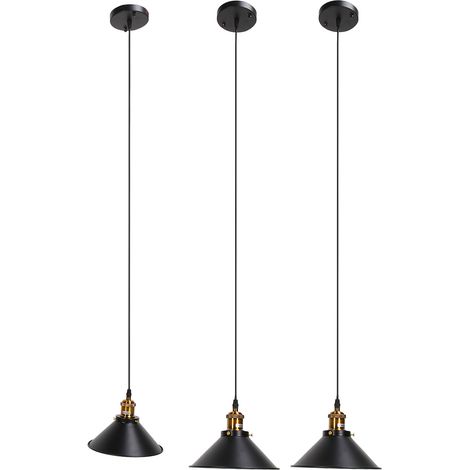 Lot de 3 plafonniers industriels E27 en fer forgé noir, pour extérieur, 85-240 V. (1/5)