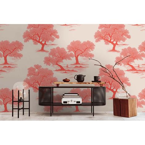 Papier peint intissé Japonais & asiatique Rouge, Blanc - 1,59 x 2,8 m (1/3)