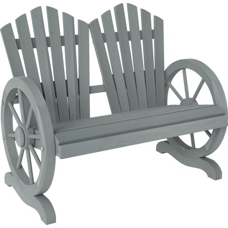 Outsunny 2 Seater Garden Bench w/ Wheel-Shaped Armrests Grey (1/5)