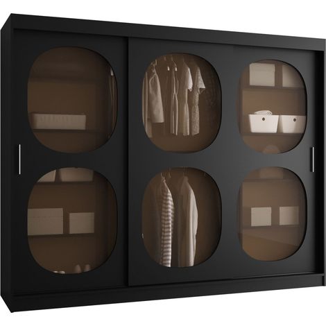 Armario Hartford 533, Negro, 200x250x62cm, Puertas de armario: Correderas, Número de estantes: 5