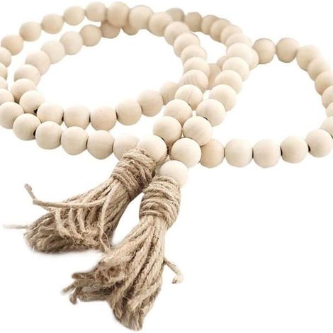 Guirlande de perles en bois naturel Farmhouse Beads, pompons KLB (1/3)