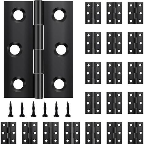 Pack of 20 hinges (44 mm × 31 mm) made of black stainless steel for doors, windows and cabinets, including 120 screws (1/5)