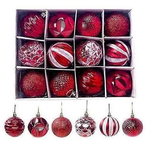 2,36 Boules de Noël décoratives - 12 pièces - Décorations pour sapin de Noël - Rouge (1/5)