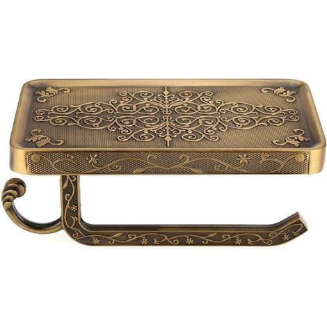Porte-papier toilette vintage ancien, porte-rouleau de papier toilette mural, convient aux salles de bains et aux cuisines, avec support de téléphone intégré (antique). (1/4)