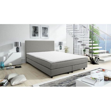 Boxspringbett Boxbett Glenn 1 Hotelbett 140x200 Bonellfederkern Bett Topper hellgrau (1/4)