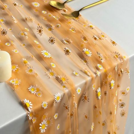 Camino de mesa, Talla M, 75 x 300 cm, Mantelería, Malla transparente y tul, fiestas y cumpleaños, Decoración de mesa de malla transparente (1/5)
