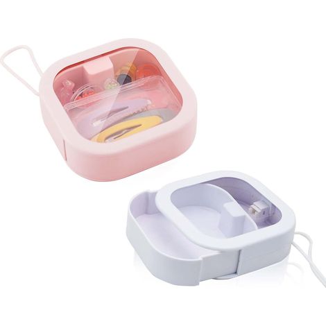 Juego de 2 organizadores para gomas de pelo - Soporte de plástico - Organizador portátil - Caja de almacenamiento de viaje - Caja pequeña para guardar auriculares - Hisopos de algodón - Accesorios (1/5)