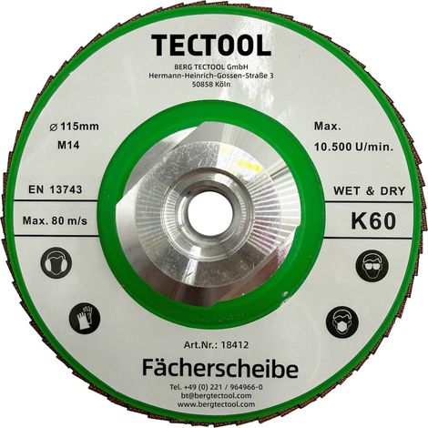 TECTOOL Disque à lamelles diamant hybride Ø115 mm - grain K60 - filetage M14