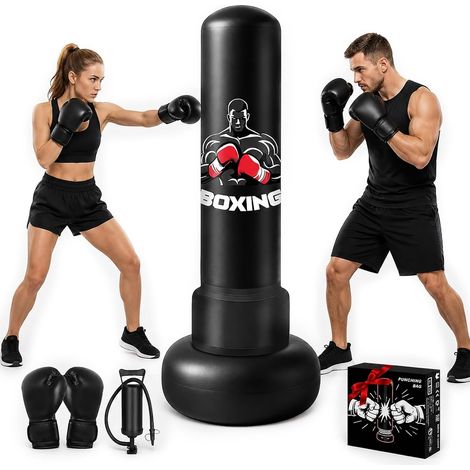 Sac de frappe gonflable 180 cm pour adultes Sac de boxe, gants de (1/5)