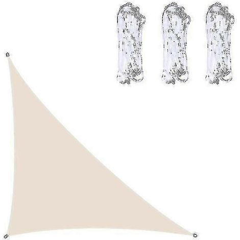 Voile d'ombrage triangulaire imperméable 3x3x4,3 m / 4x4x5,7 m / 5x5x7,1 m pour jardin, terrasse, auvent extérieur, abri de piscine, camping, parasol et pare-soleil. Couleur : beige. (1/2)
