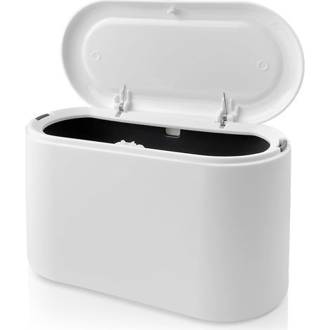 2L Poubelle de Table Avec Couvercle à Bouton-Poussoir, 22 × 11 × 13cm Blanc Petite Poubelle Chambre Mini pour Bureau, Voiture, Salle Bain Cuisine et Chambre (1/5)